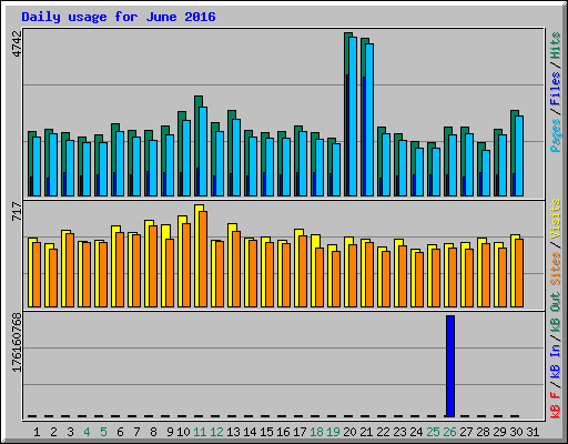 Daily usage for June 2016