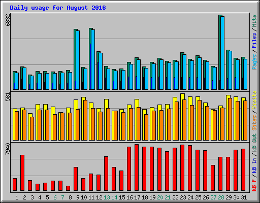 Daily usage for August 2016